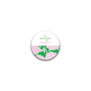 Modern Script Round Sticker - Pink + Green