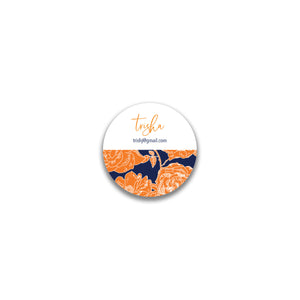 Modern Script Round Sticker - Navy + Orange